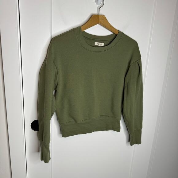 Madewell Pleat Sleeve Olive Green Pullover Sweatshirt Size Small - Picture 2 of 7